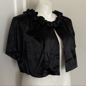 Black satin plus size rose crop shrug